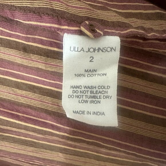 New Ulla Johnson Dari Blouse Size 2 In Mulberry Stripe Puff Sleeves Button Down - Picture 12 of 14